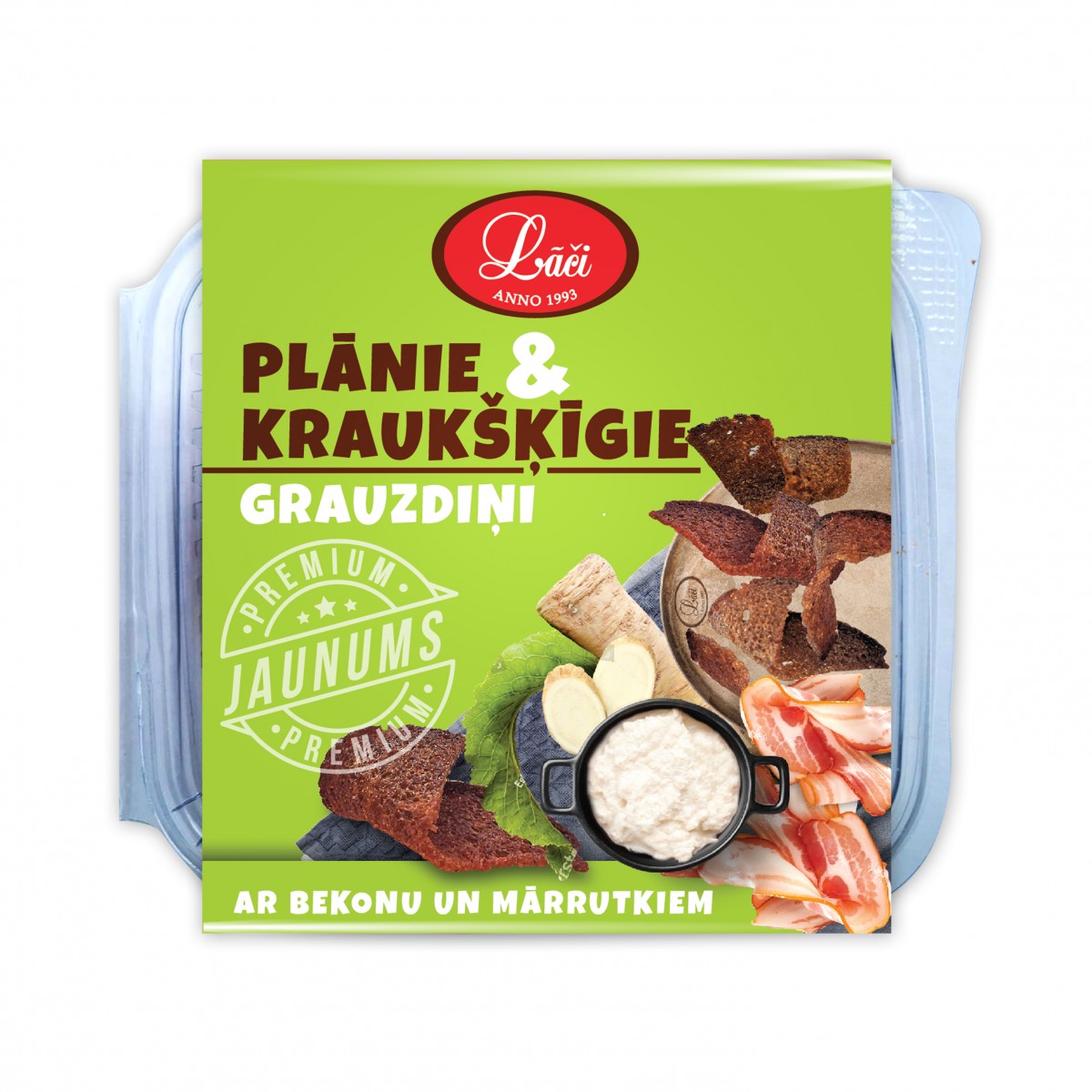 Crispy croutons with bacon and horseradish “Laci” 100gr