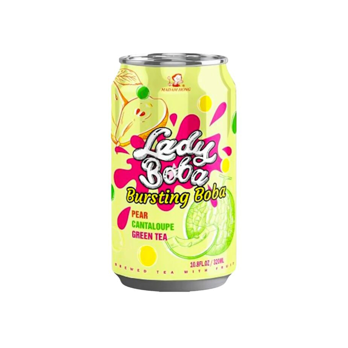 Ceai verde cu pară și pepene galben, cu bile „popping”, cu zahăr „LADY BOBA Pear & Cantaloupe Green Tea Bursting Bubble” 320ml