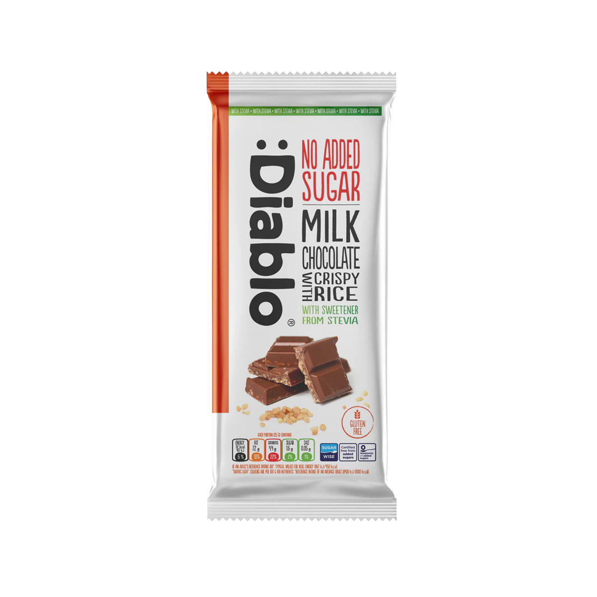 CIOCOLATA CU LAPTE CU OREZ CROCANT STEVIA 75GR DIABLO