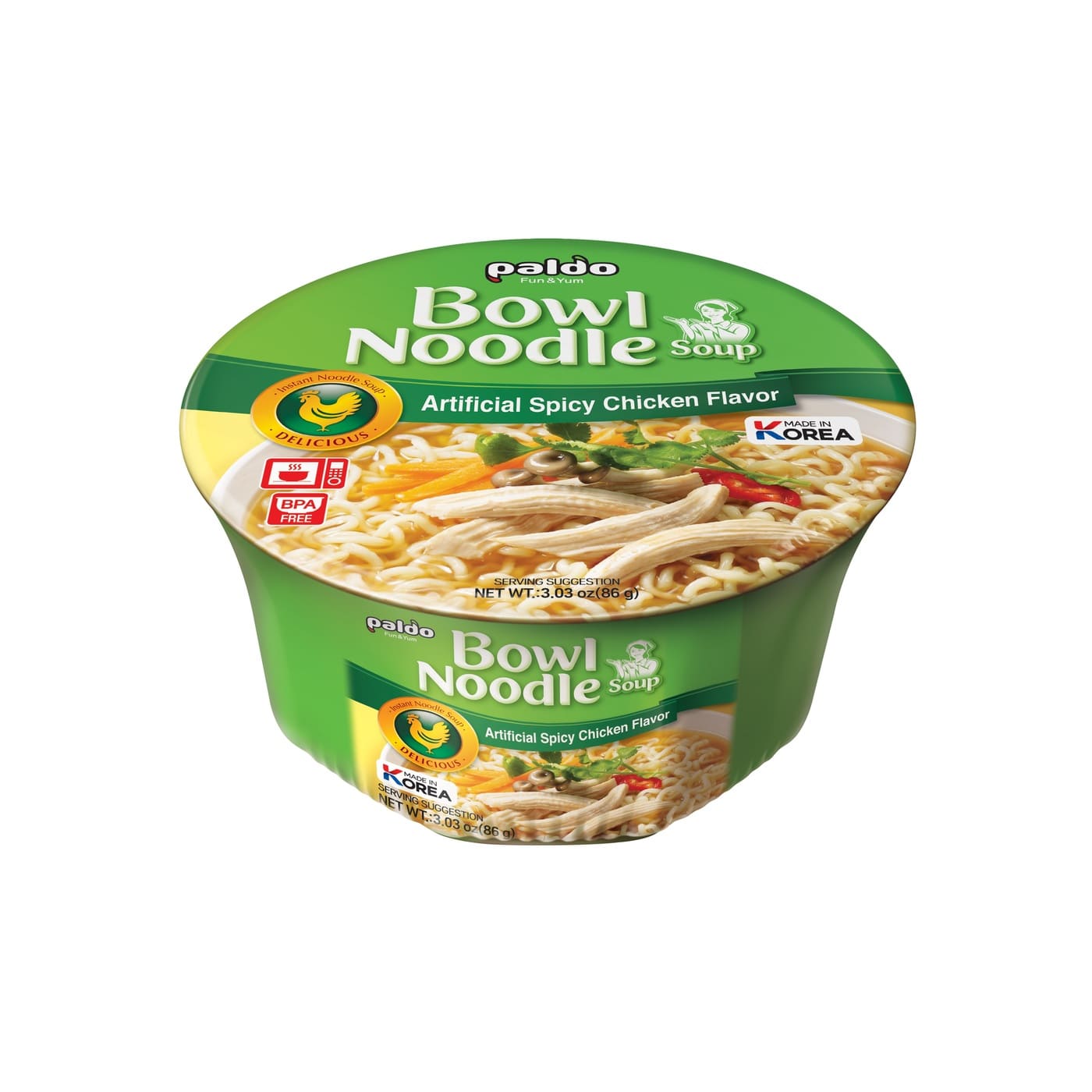 Spicy chicken ramen in a bowl Spicy Paldo 86gr