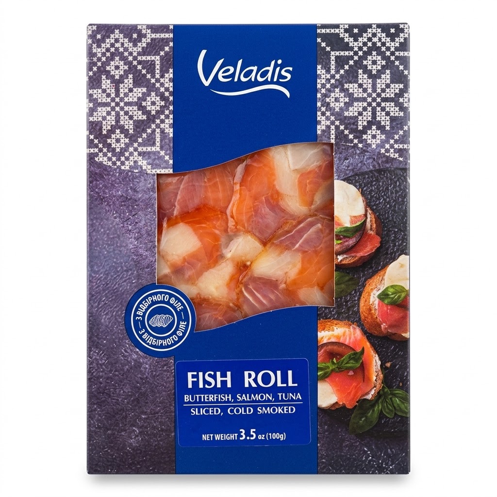 RULADA DE FILE DIN 3 TIPURI DE PESTE S/P 100G VELADIS
