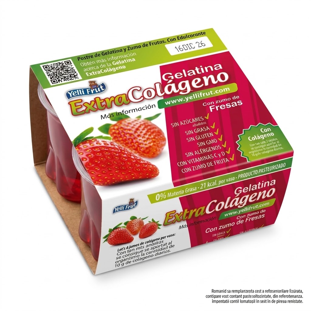 JELEU EXTRA COLAGEN AROMA DE CAPSUNI 4X100G YELLI FRUT