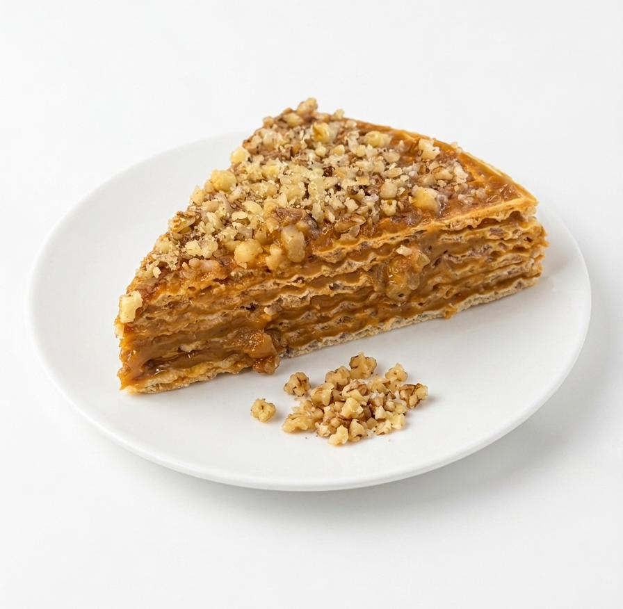Tort de vafe cu lapte condensat și miez de nuci 120GR