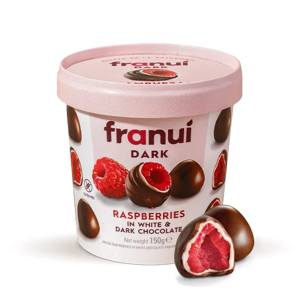Zmeură în ciocolată albă și ciocolată neagră 150GR