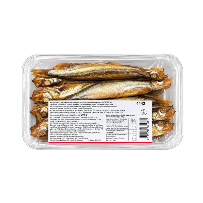 CAPELIN CU CAP, AFUMAT LA RECE 200GR