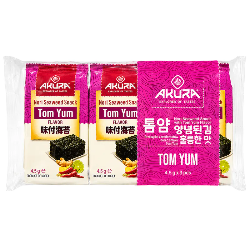 CHIPSURI DIN ALGE NORI CU AROMA TOM YAM 3*4.5g AKURA