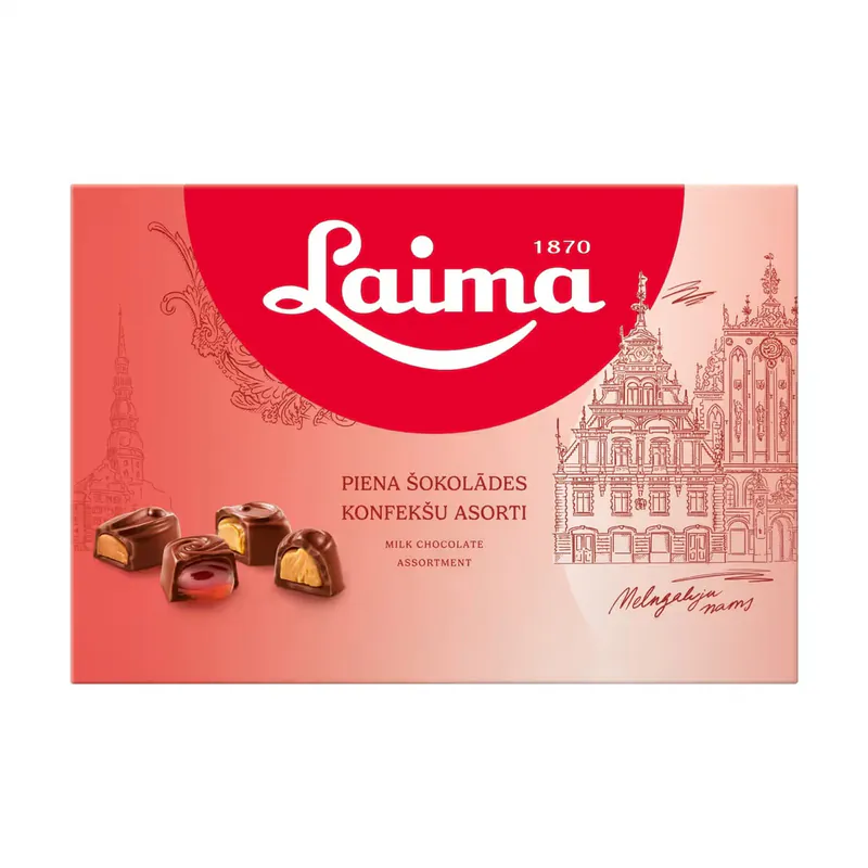 Bomboane în cutie cu ciocolată cu lapte Laima 215gr