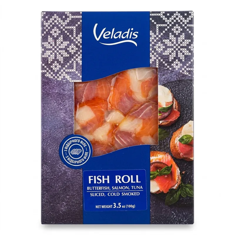 RULADA DE FILE DIN 3 TIPURI DE PESTE S/P 100G VELADIS